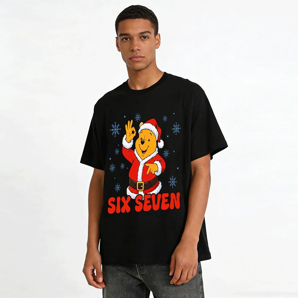 Christmas Winnie the Pooh Number Print Casual Top for Adults Kids Pure cotton T-shirt