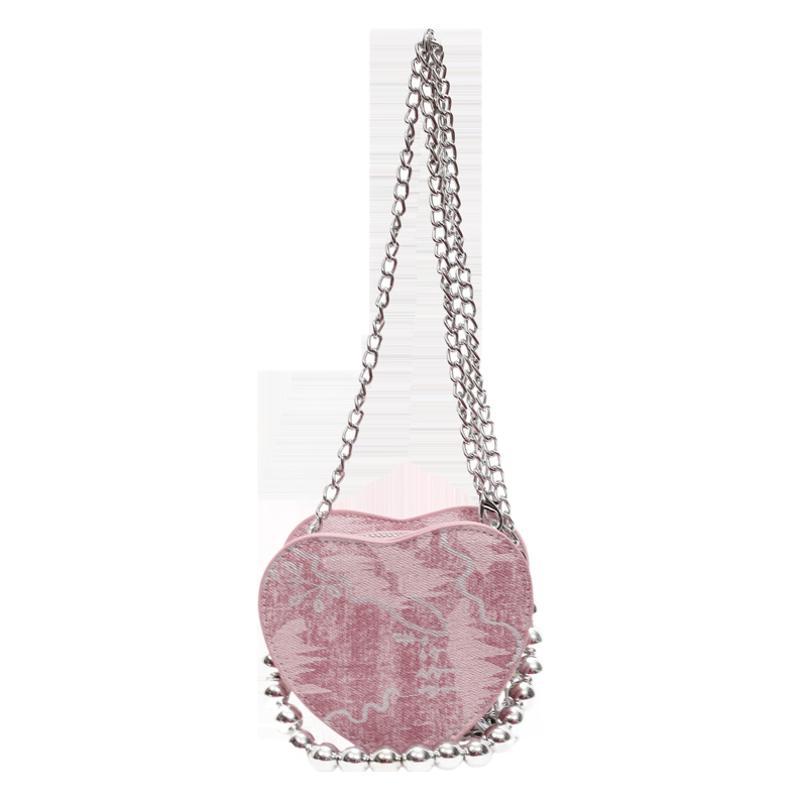 2025 New Personality Trend Pearl Beaded Love Peach Heart Handbag Shoulder Bag Messenger Bag Women's Bag