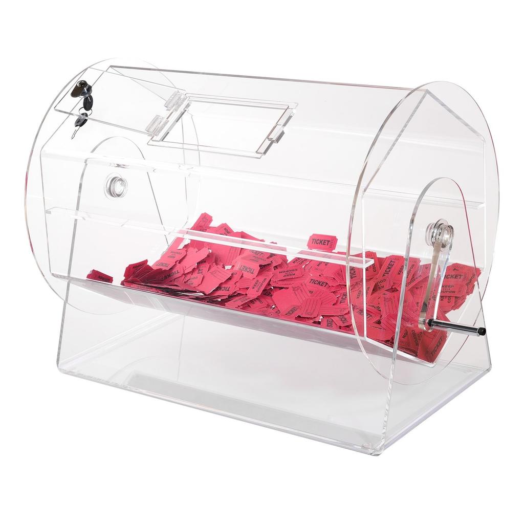 Acrylic Raffle Drum, Holds 10000 Tickets or 300 Raffle Balls, Professional Raffle Ticket Spinning Cage with 2 Keys, Transparent Lottery Spinning