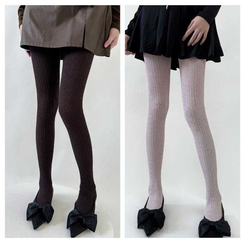 Women Vintage Twist Striped Pattern Jacquard Tights Winter Fall Opaque Pantyhose Stockings Slimming Leggings Hosiery