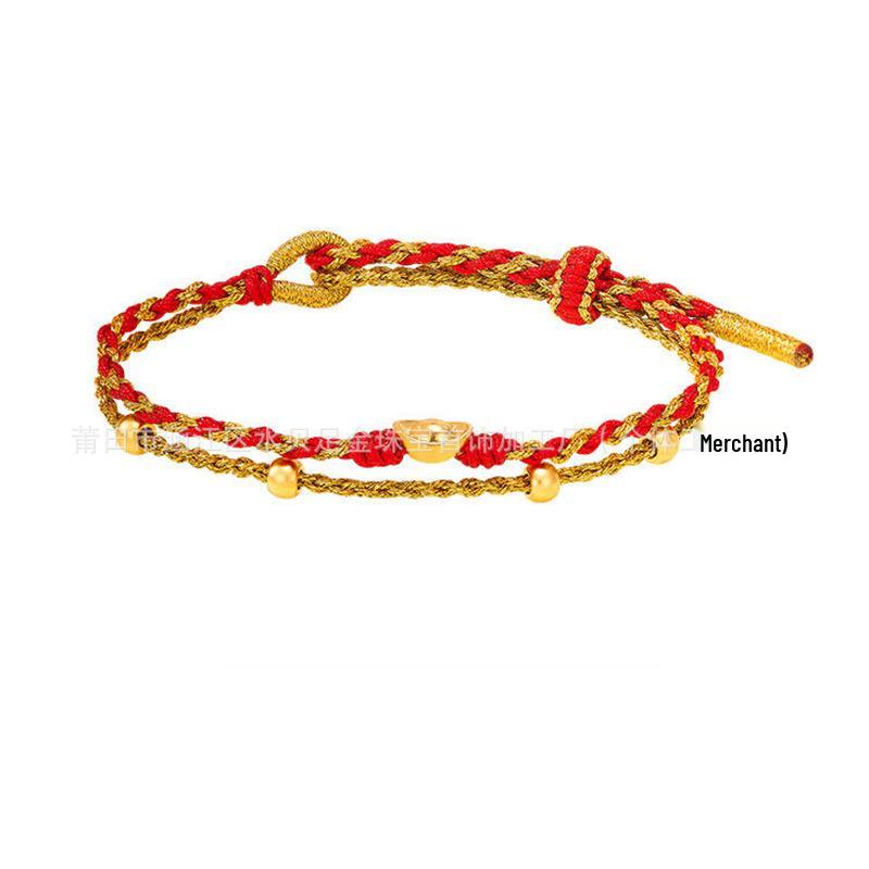999 Pure Gold Women's Red String Horse Bracelet with Luck Bead