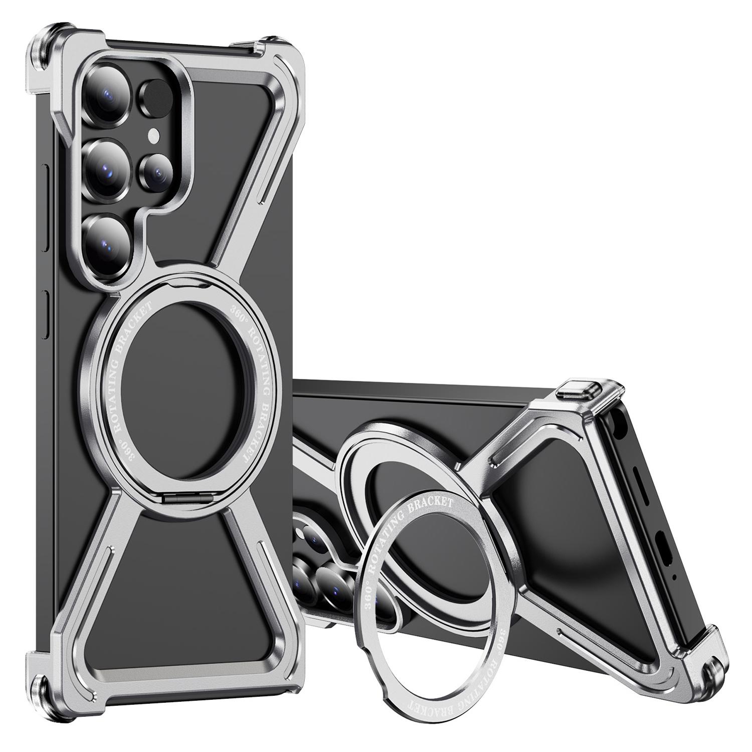 

Для Samsung Galaxy S25 ультрамагнитный чехол военного класса с защитой от падений и вращением на 360°, бампер из титанового сплава Silver