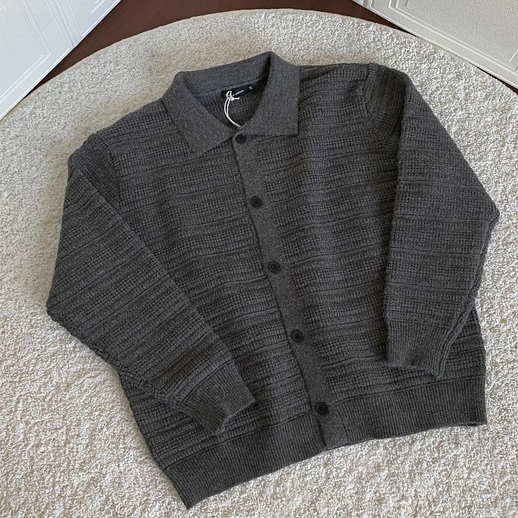 Men's Loose Fit Solid Color Retro Knit Cardigan Sweater Jacket