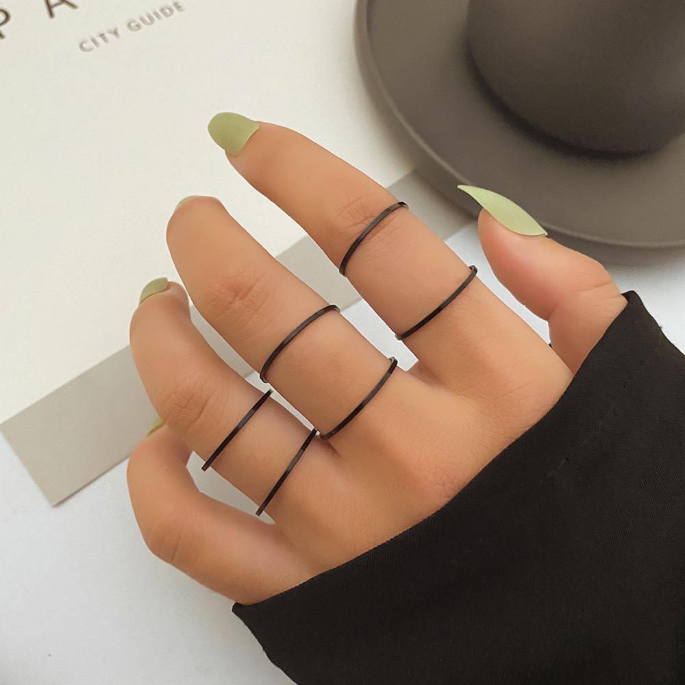 European and American Trendy Black 9-Piece Ring Set