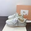 New Leather Women Sneakers Lace Up Mesh Breathable Flat Casual Shoes Silver Flats Spring Autumn Shoes