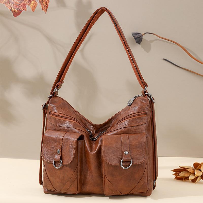 Middle Aged Women's Bag New Fashionable Women's Bag Soft Leather Large Capacity Single Shoulder Crossbody Bag Multi-layer Backpack