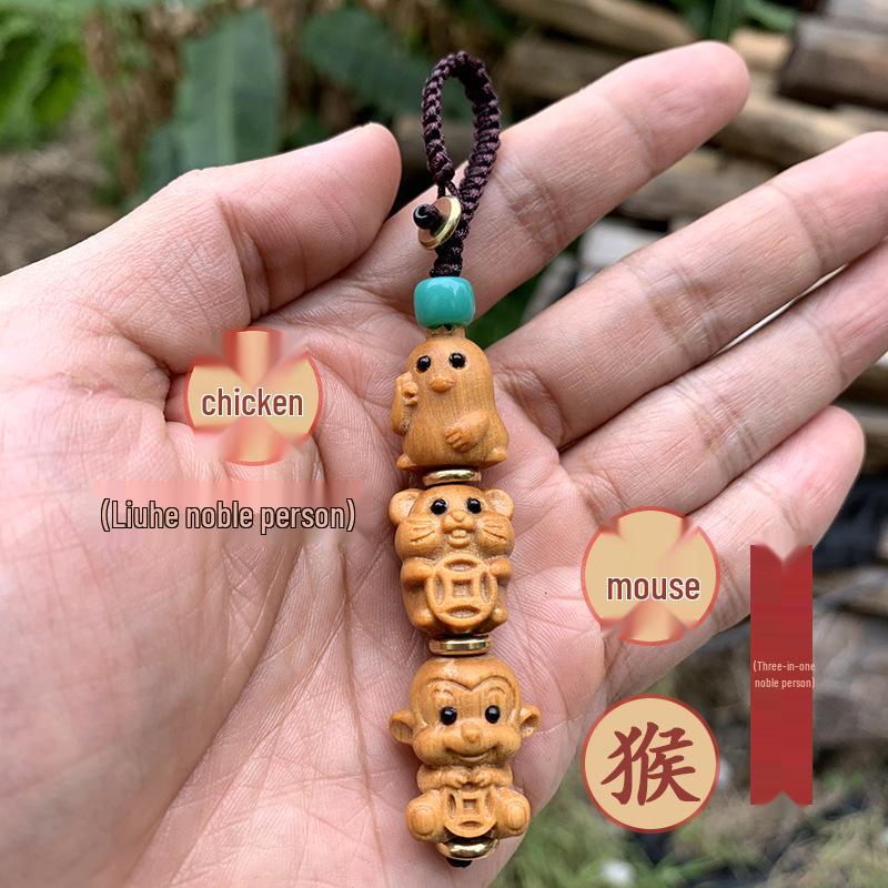 Twelve Zodiac Green Sandalwood Phone Charm - Cute Cartoon Pendant for Bags and Accessories