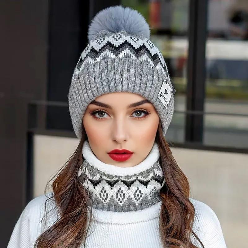 1Set Knitted Fabric Convenient Wearing Warm Gift Soft Flexible Scarf Outdoor Sports Hat Windproof Hat+Scarf