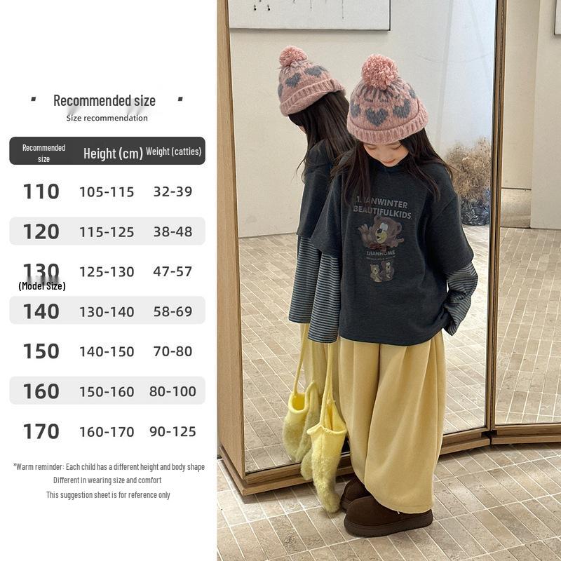 

YOJIA Girls Long-Sleeve Cartoon 2-in-1 Winter T-Shirt, 2025 110cm темно-серого