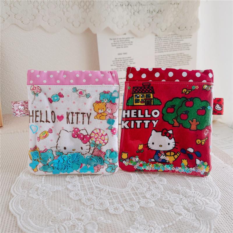 Cute Cartoon Quicksand Kt Cat Cosmetic Bag Portable Sanitary Napkin Storage Bag Lovely Lipstick Bags Travel Toiletry Bags