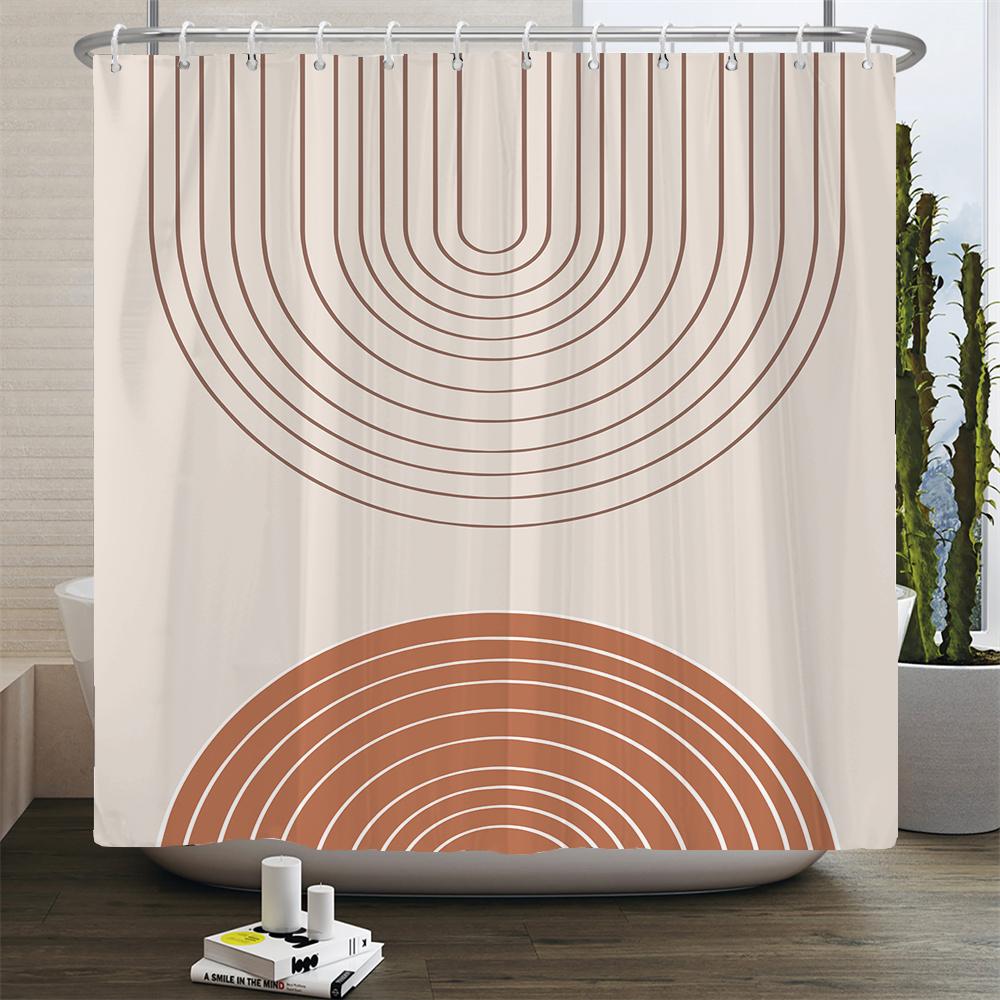 Nordic Style Abstract Art Boho Shower Curtain Waterproof Polyester Bath Curtain Morandi Color Block Curtain Bathroom Decor