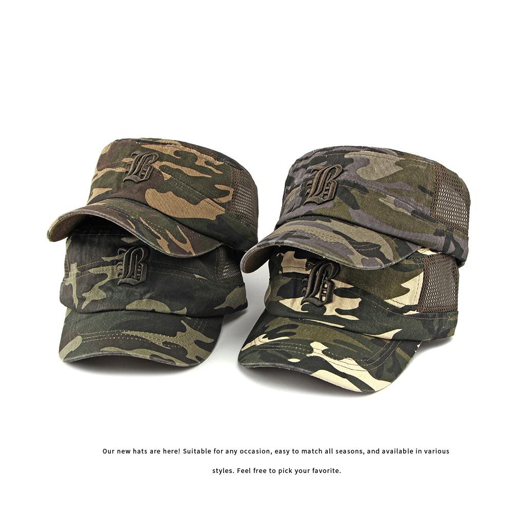 Men Cotton Camouflage Flat Top Hat Spring Summer Sun Protection Sun Hat Cap