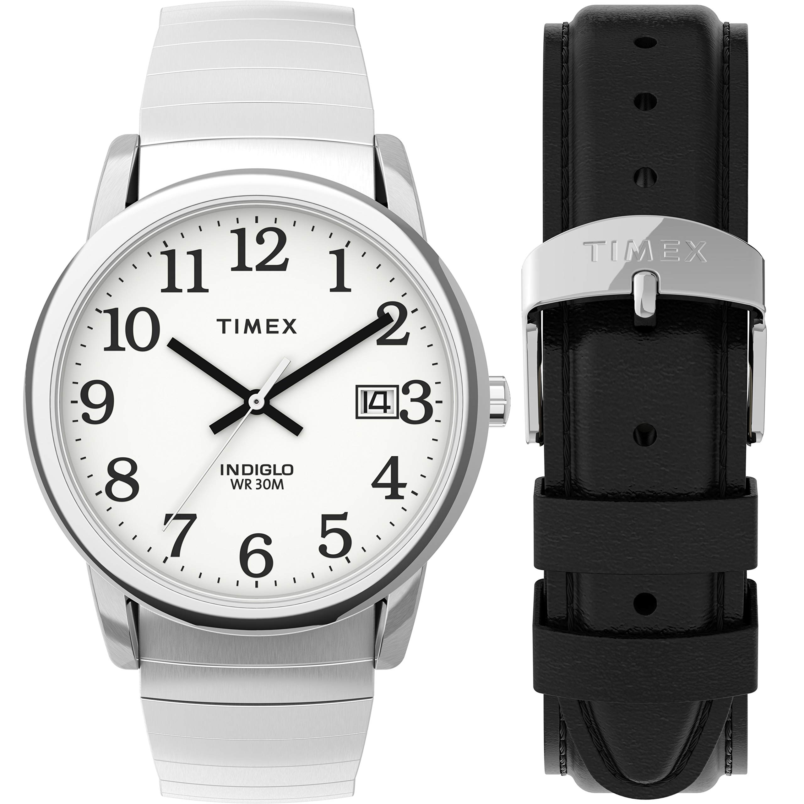 

Timex Men s EasyReader 35mm Date Watch Silver Tone Tapered/Black