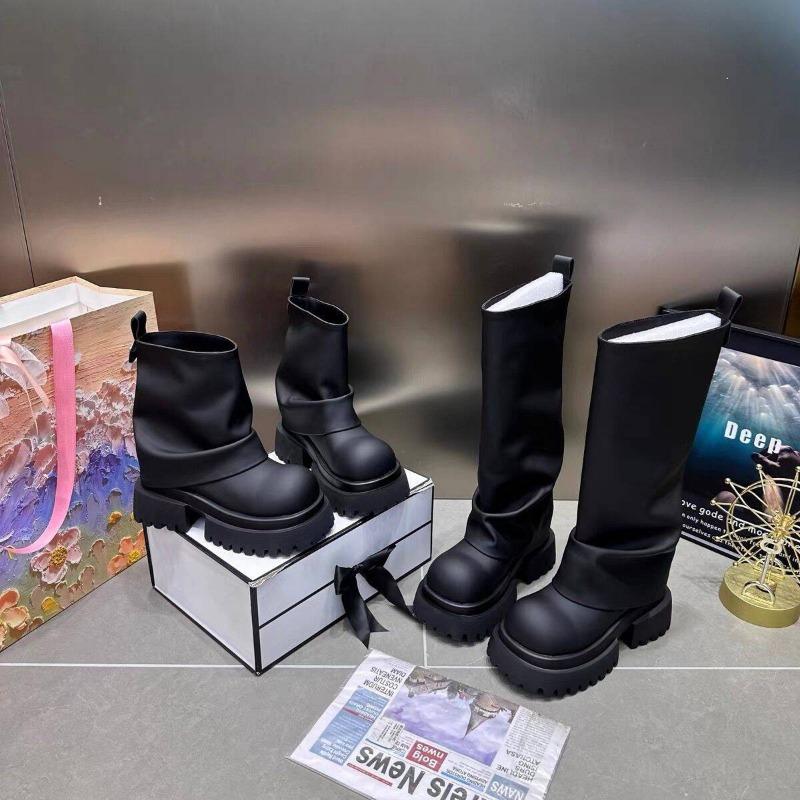 Fashion Autumn New Short Boots for Women Fashion Round Head Sleeve Fold Thick Heel Non-slip Comfortable Single Boots