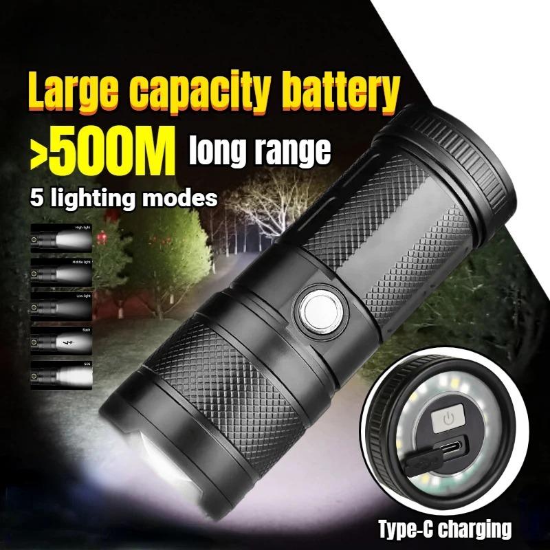 Powerful LED Flashlight Camping Torch ABS + Plastic Material Telescopic Zoom With Tail COB Floodlight Multiple Lighting Modes