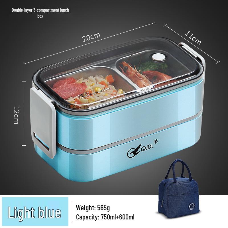 Bento Lunch Box a Doppio Strato in Acciaio Inossidabile, Contenitore Adatto al Microonde per Ufficio e Studenti
