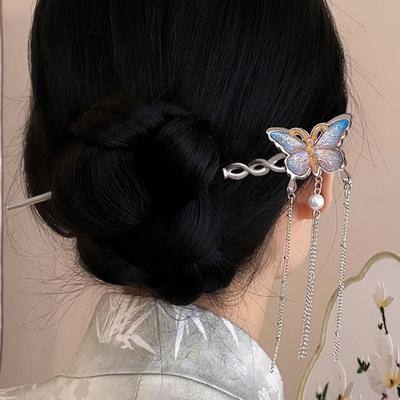 Wykwintna spinka do włosów motyl Wintage Elegancki chiński styl Patyczek do włosów Dla kobiet Biżuteria Starożytność Akcesorium do włosów z frędzlem Dla dziewcząt