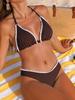 Women’s Solid Color Tankini Bathing Suit Halter Backless Bikini Swimsuit, Sexy Two Piece Triangle Swimwear with Small Ruffle Trim and Pendant