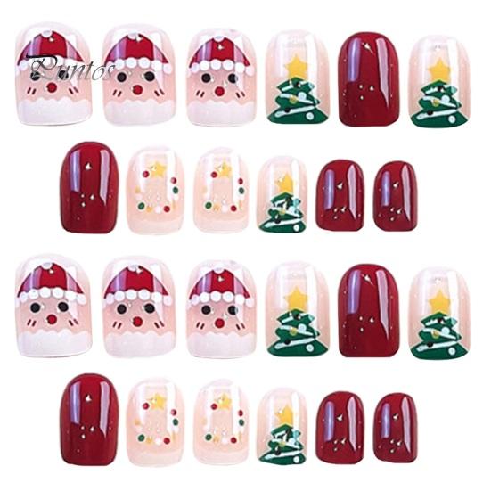 24 ks falešných nehtů vánoční roztomilá krátká manikúra stylové odnímatelné jemné zpracování jemné lehké umělé nehty