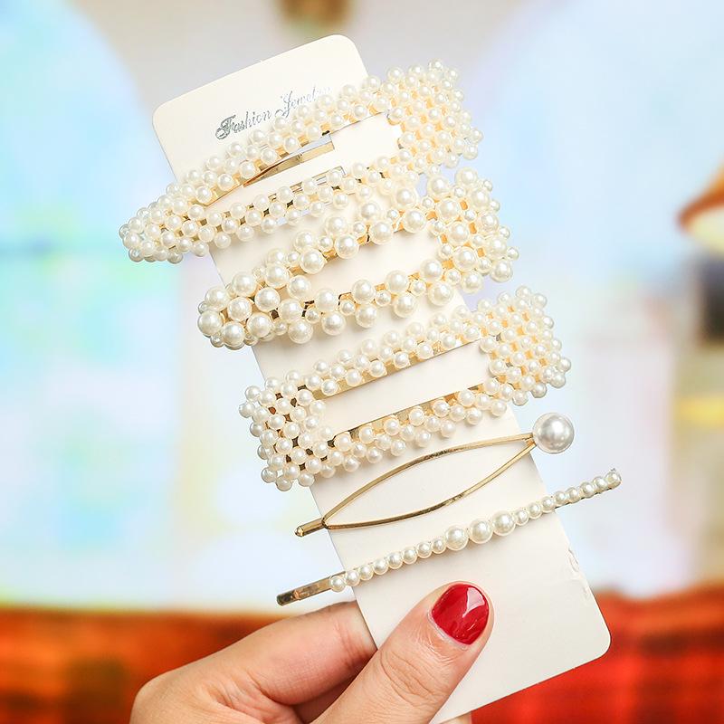Korean Celebrity BB Hair Clip Set - Pearl Bow & Bangs Accessories