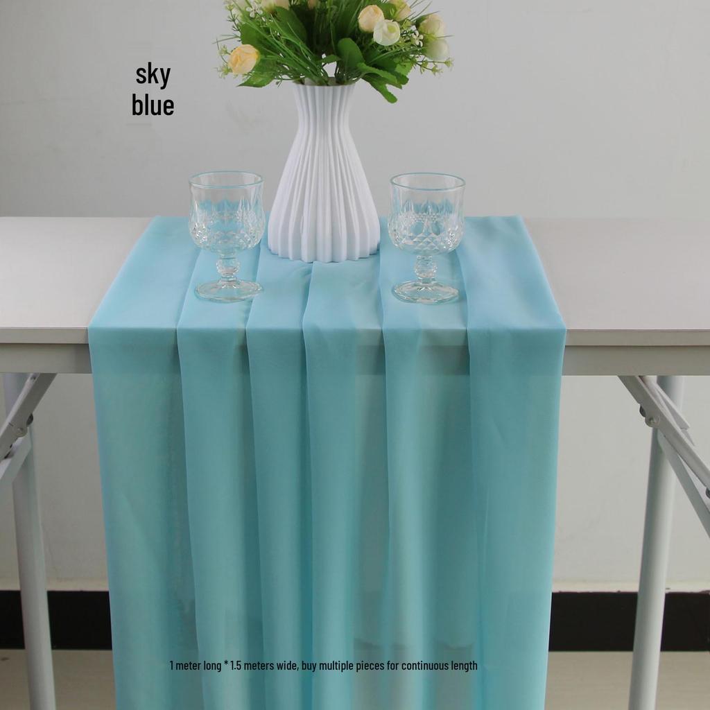 Blue Chiffon Semi-Transparent Fabric for Wedding Decor and Drapery