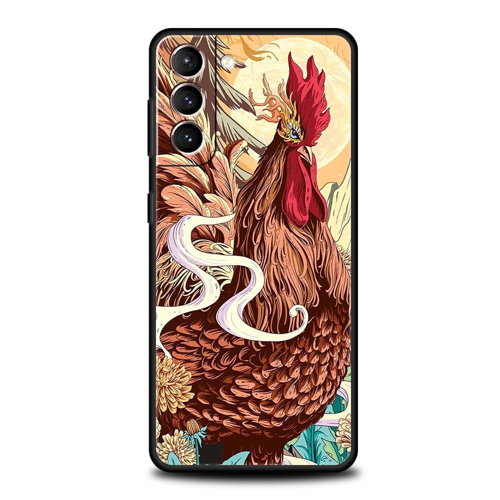 Cock Rooster Chicken Phone Case For Samsung Galaxy S26 Ultra S25 Plus S24 FE S23 S22 5G S21 S20 Cover Black Soft