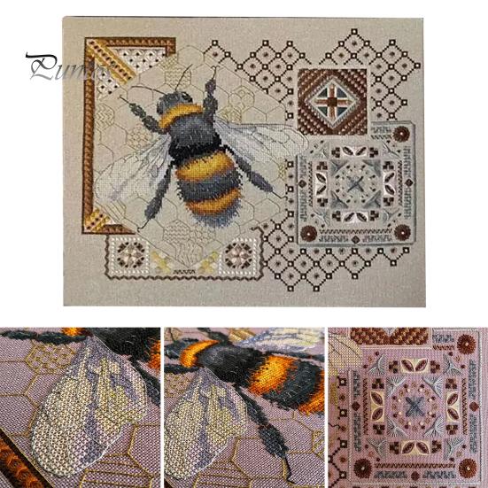 Kit de broderie Set de broderie albine cu cărți de culoare Practică cusătura în cruce Cusătură pe spate Kit de artizanat bricolaj Material pentru broderie