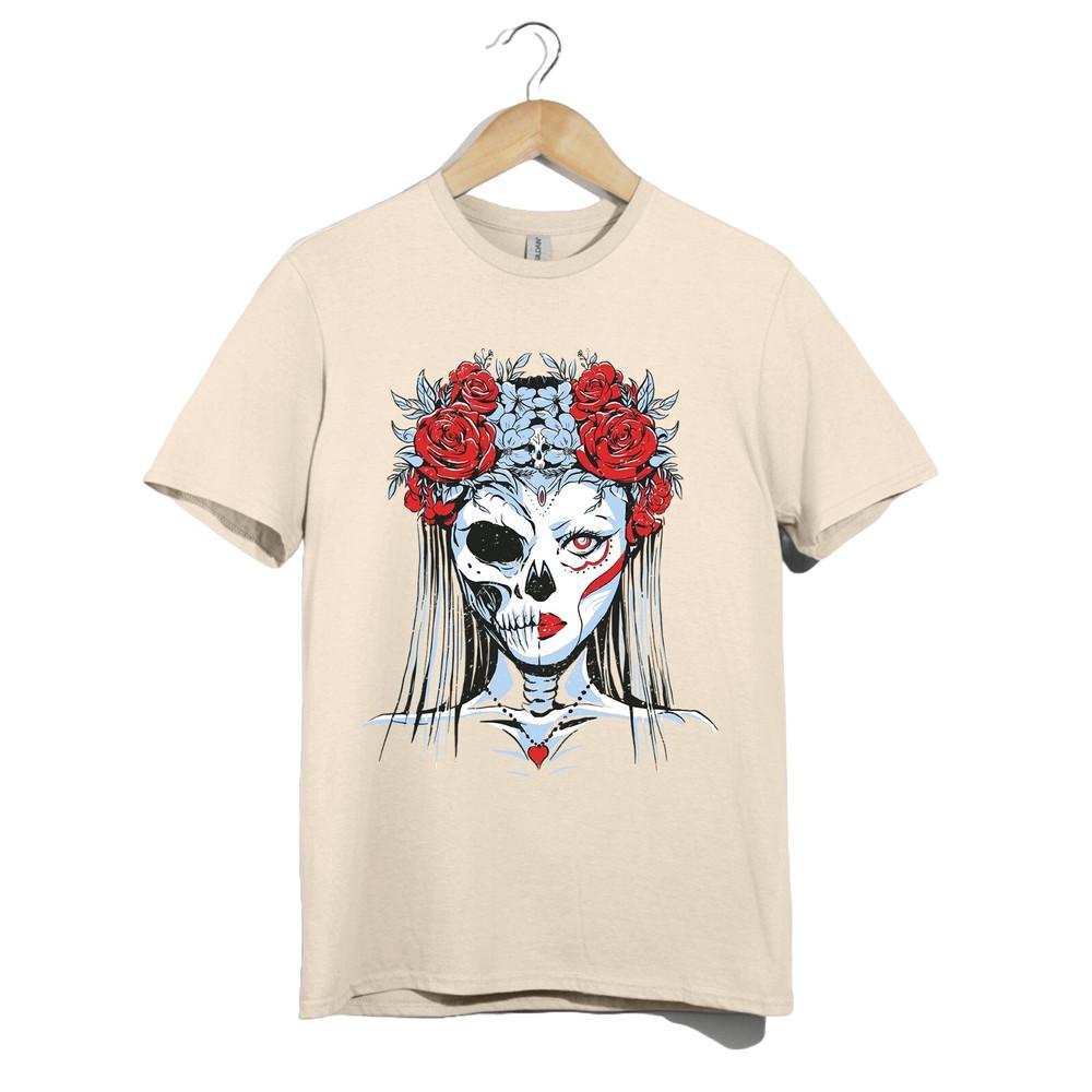 

Day of the Dead Skull Girl T Shirt Unisex Gothic Floral Skeleton Face Graphic S