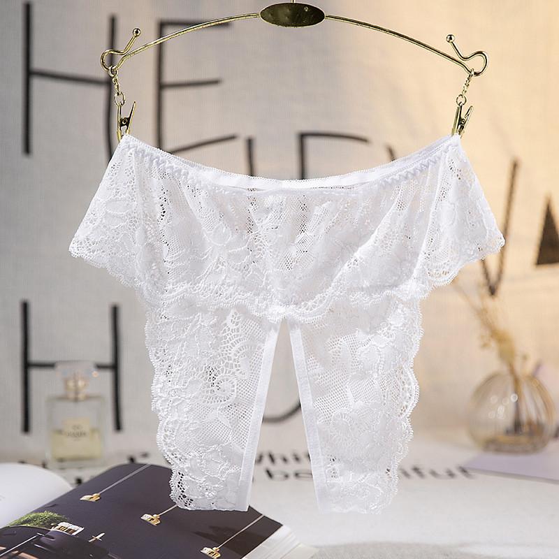 Women Sexy Open Crotch Panties Lace Transparent Thongs for Sex Lingerie Plus Size Briefs