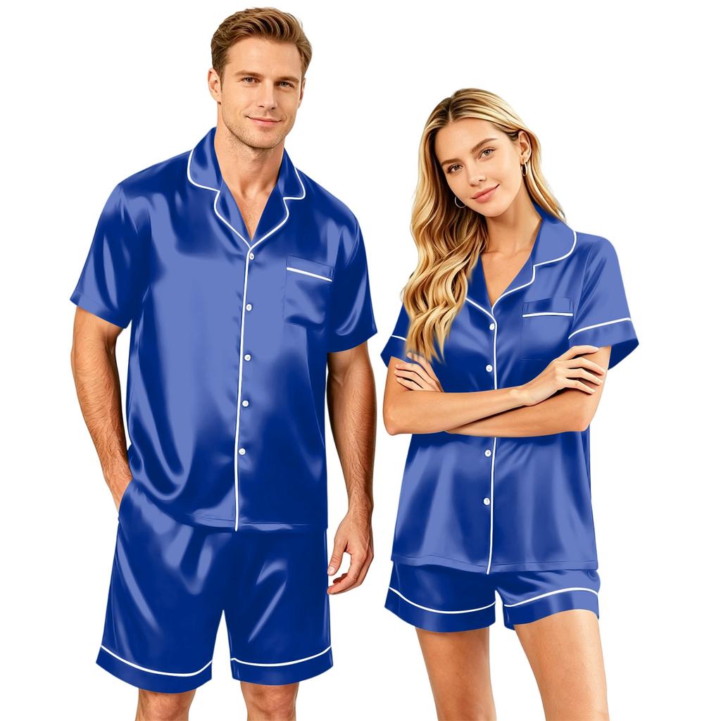 Couple Matching Pajama Set Short Sleeve Button Down Shirt and Shorts Set Soft Casual Sleepwear Available In Sizes S To XXXXL