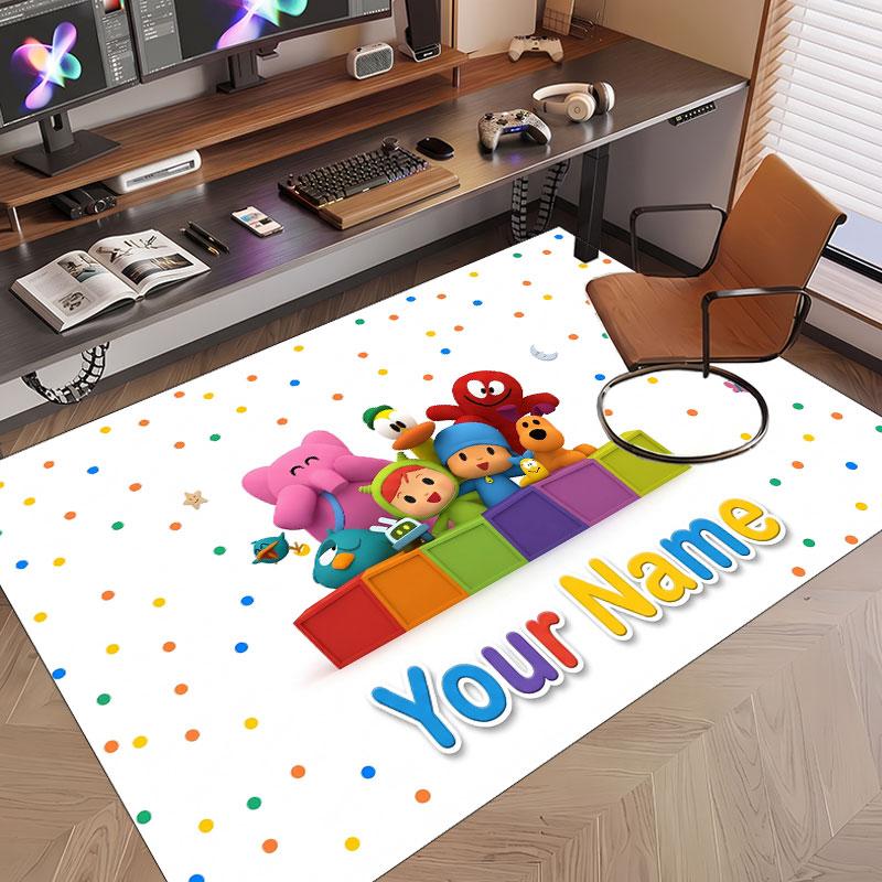 Custom Name Text Crystal Velvet Rug,Pocoyó Soft Plush Decorative Non Slip Floor Carpet