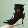 Winter Sexy Women Ankle Boots High Thin Heels Party Office Lady Pointed Toe Buckle Zipper Punk Short Boots Botines Para Mujeres