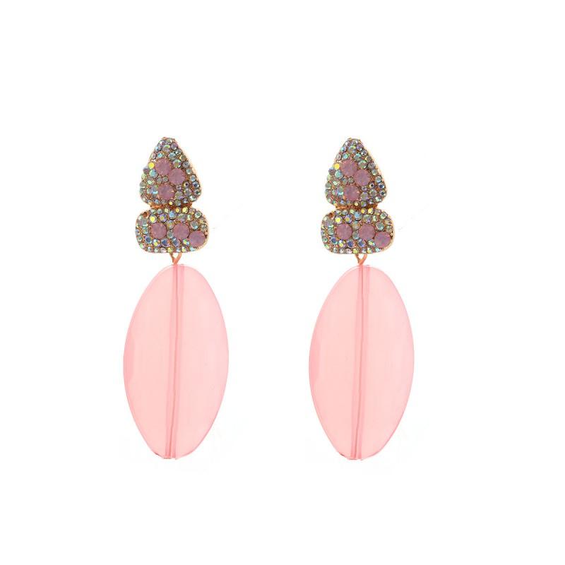 Geometric Layered Drop Earrings With Rhinestone Accents Bold Statement Jewelry Women Blue Green Pink Purple
