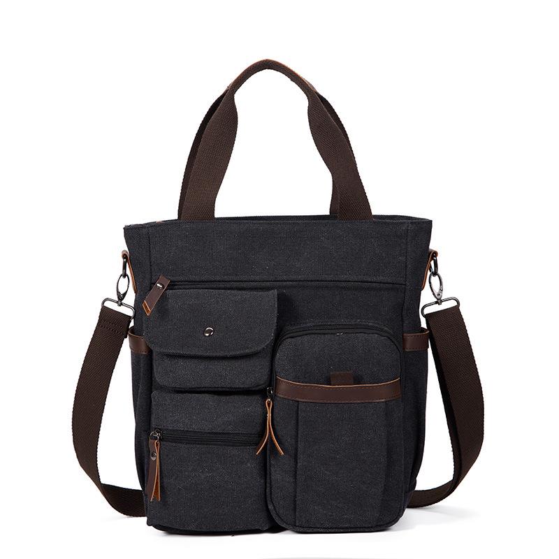 Мужская холщовая сумка через плечо большой вместимости чёрный