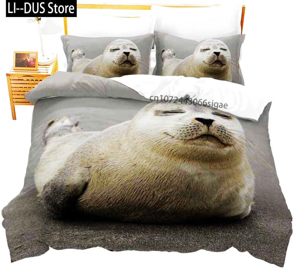 3D Sea Lion Duvet Cover King/Queen SizeCute Cartoon Sea Lion Sleeping Print Bedding Set For Kids Boysocean Animals Quilt Cover