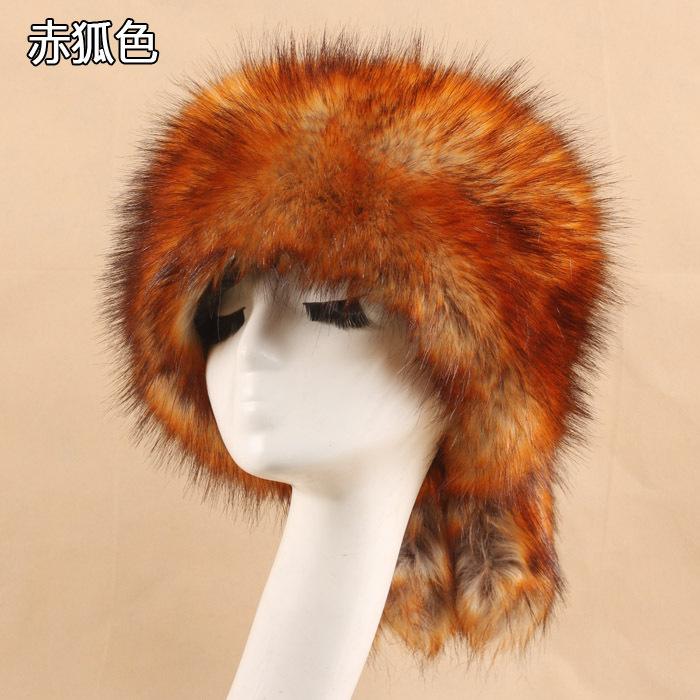 Imitation fox fur round flat top imitation fur hat thickened autumn and winter Russian Mongolian hat warm tail hat