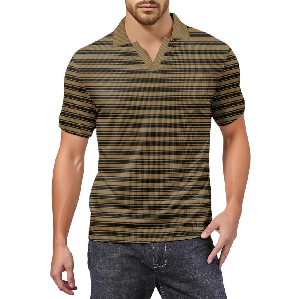 Moda Hombre Top Estampado Cuello en V Manga Corta Camiseta de Golf