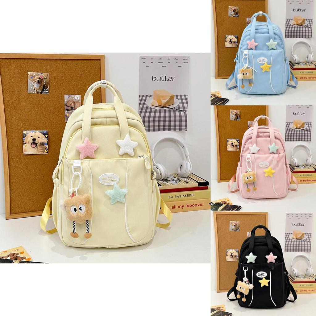 Nylon School Backpack For Kids With Solid Color And Letter Print Design For School Use