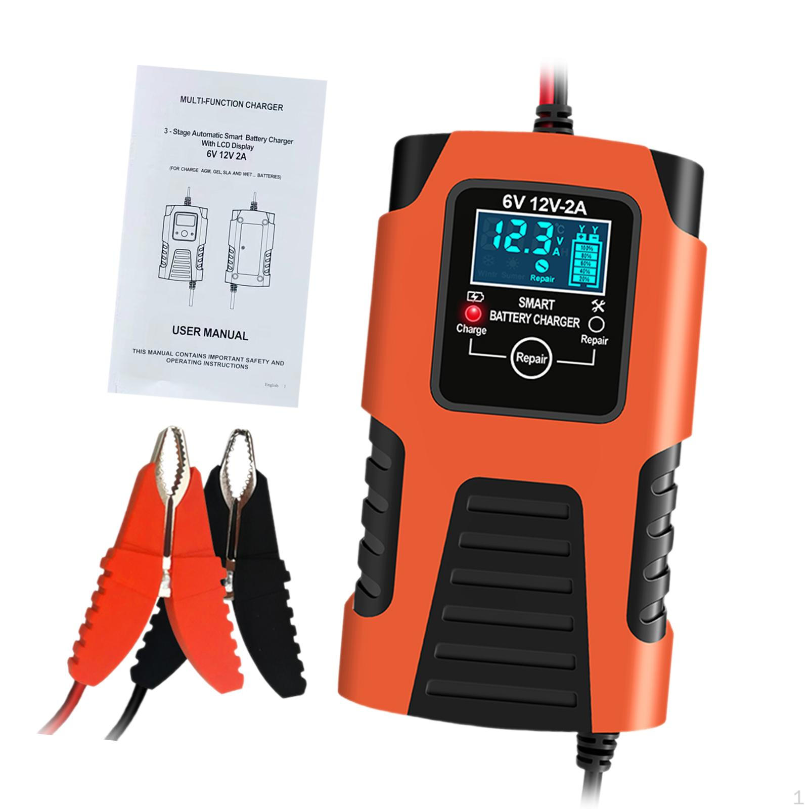 

6V 12V Зарядное устройство для аккумуляторов с большим экраном для грузовых автомобилей Мотоциклы Оранжевый
