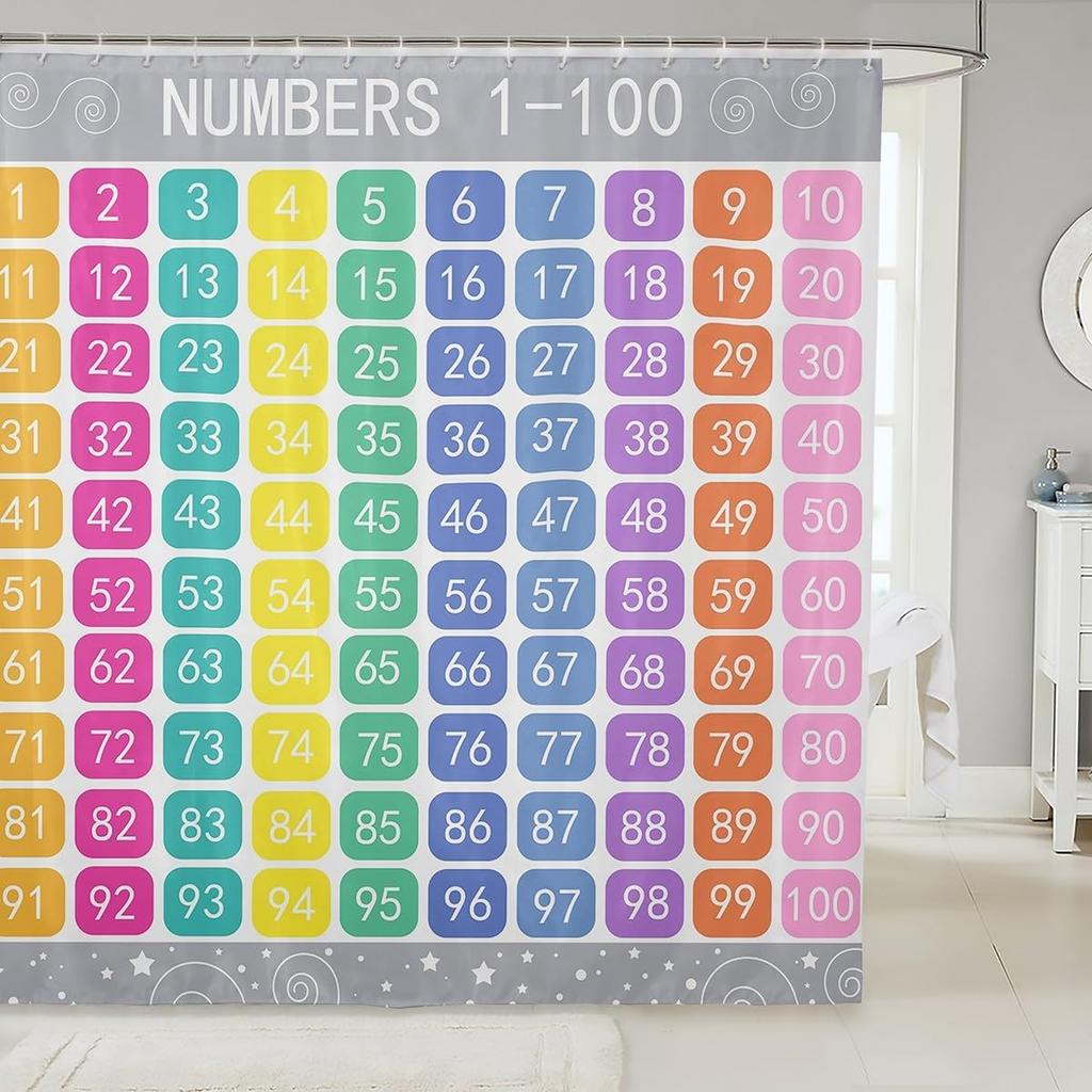 Wiskunde Douchegordijn Vermenigvuldigingstabel 1 T/m 12 Waterdicht Douchegordijn Educatieve Stijl Polyester Stof Badkamer Decoratie Set