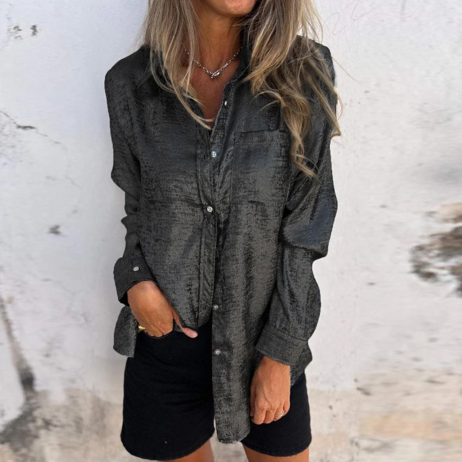 

Женская модная однотонная повседневная рубашка с бархатным воротником и длинными рукавами чёрный