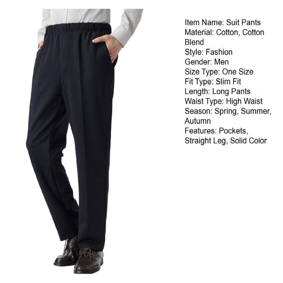 High Waist Zipper Button Fly Pockets Men Pants Summer Solid Color Straight Fit Casual Business Pants