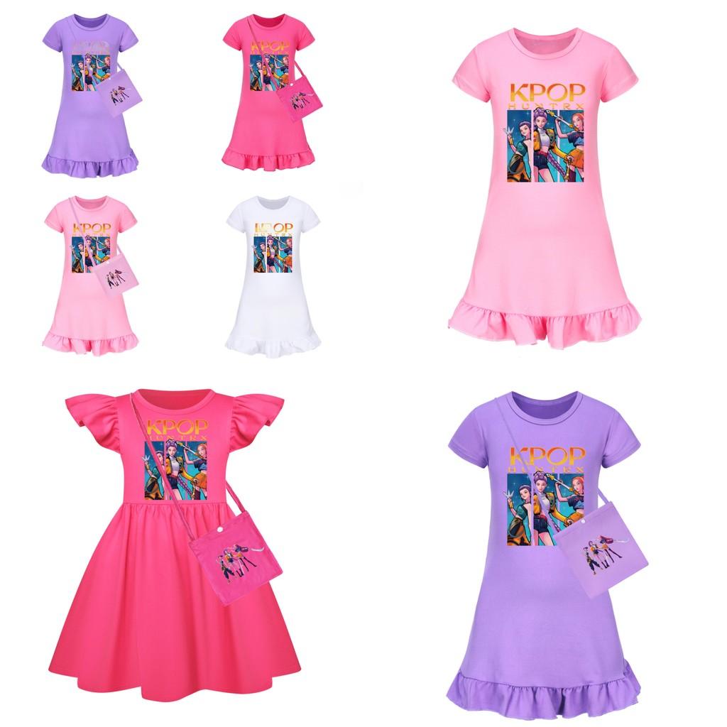Vestido de Dormir Curto Kpop Demon Hunters Girl com Barra Franzida Para Conforto Ki