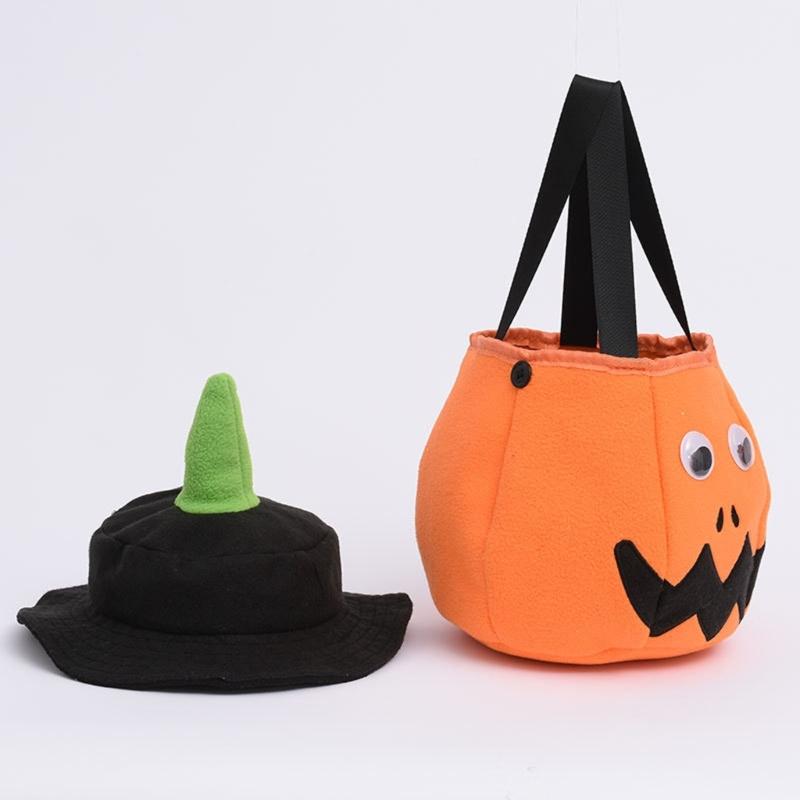 Halloween Candy Basket with LED Light Large Capacity Handle Design Pumpkin Shaped Candy Treat Bags Party Decoration