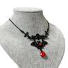 Collier Pendentif Croix Chauve-souris avec Pierres Précieuses Violettes Rouges en Forme de Larme Victoria pour Femmes Halloween Punk Gothique Sorcière Choker Bijoux