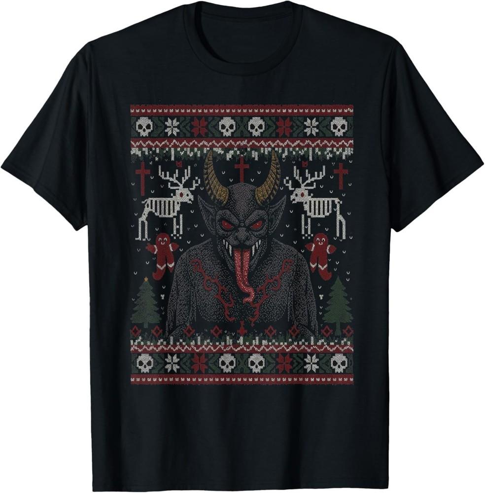

Ugly Krampus Christmas Sweater Goth Creepmas Scary Holiday T-Shirt L