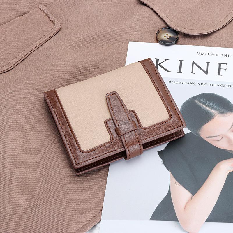 Women's Short Wallet Fashionable Exquisite Contrasting Color Drawstring Ins Style Multi-card Folding Change Purse