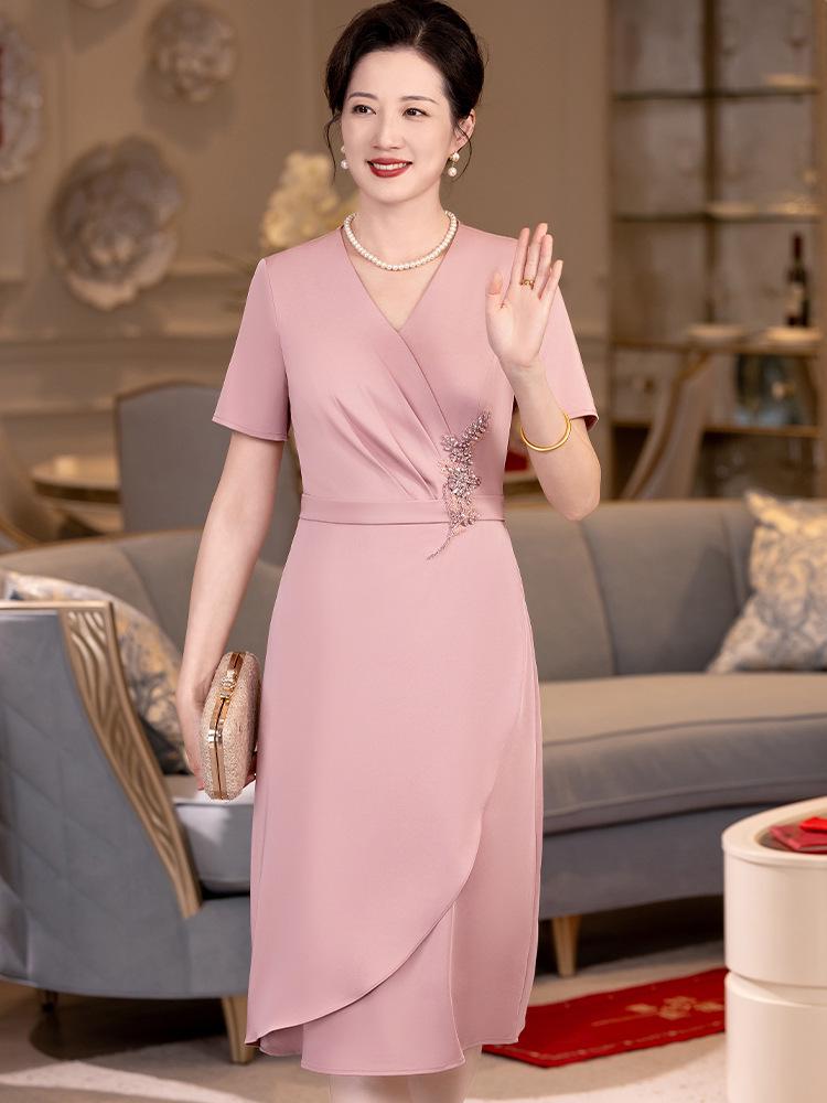 Pink A-Line Seven-Sleeve Mother-in-law Spring Wedding Dress 2024 - Slimming & Tummy Concealing