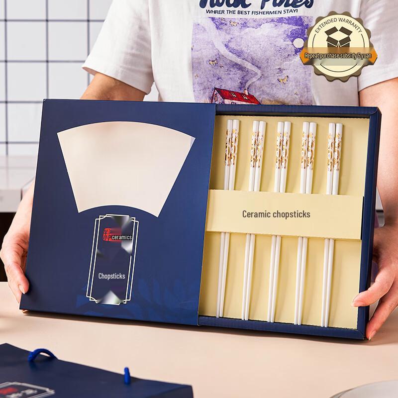 Youlaifu Chinese Ceramic Chopsticks Gift Set 5 Pairs