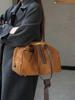 Suede Plush Large Bowling Bag 2026 - Elegant Retro Boston Style Shoulder Bag for Women
